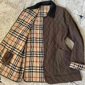 美品◆52サイズ BURBERRY LONDON バーバリー ロンドン キルティングジャケット レザー 襟裏チェック ノバチェック ウール XXL メンズ