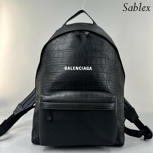 1円【超極美品】BALENCIAGA バレンシアガ エブリデイ クロコ バックパック 黒 ユニセックス レザー リュック・デイパック メンズ ブラック