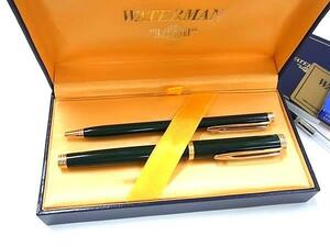 1円 ■美品■ WATERMAN ウォーターマン ペン先 18K 750 18金 万年筆 ボールペン 筆記用具 文房具 2点セット グリーン系 FI1686