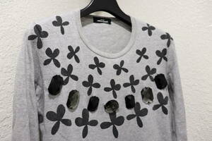 即決 11SS tricot COMME des GARCONS トリココムデギャルソン 2011SS ダイヤモンド風 アクセサリー装飾 プリント 長袖カットソー ロンT