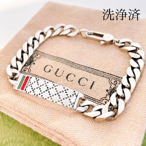 洗浄済＊グッチ GUCCI 925 ブレスレット シルバー メンズ Y493 アクセサリー シェリーライン 喜平チェーン レディース