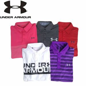 新品同様と極美品 豪華5点 福袋 UNDER ARMOUR 吸水速乾 ストレッチ 総柄 半袖ポロシャツ メンズM アンダーアーマー ゴルフウェア 2406200