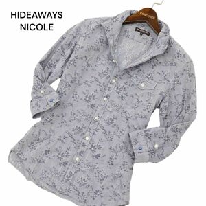 HIDEAWAYS NICOLE ハイダウェイ ニコル 春夏 7分袖 襟ワイヤー★ 花柄 フラワー ジャガード シャツ Sz.46　メンズ　C4T03945_4#A