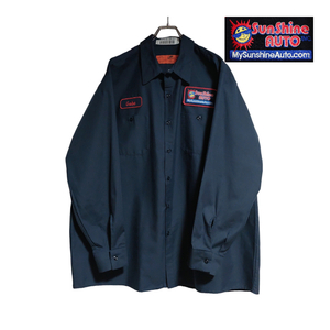 RED KAP 長袖ワークシャツ size2XL オーバーサイズ ネイビー ゆうパケットポスト可 胸 ワッペン ロゴ SunShineAUTO 古着 洗濯 プレス済 a09