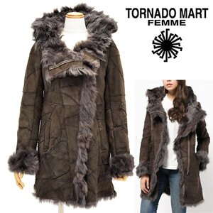 即決 美品 トルネードマート【TORNADO MART FEMME】羊革 トスカーナパッチワーク　ムートン　コート38TM