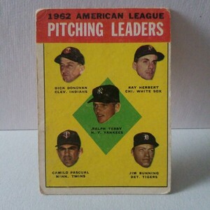 topps 1960年代 ヴィンテージ 大リーグ 野球カード 1962 AL PITCHING LEADERS TERRY/DONOVAN/HERBERT/PASCUAL (検)bowman BBM 大谷翔平 