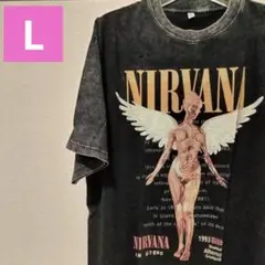 大人気　ニルヴァーナTシャツ　ヴィンテージ加工風　ブラック　印字加工　大きめ