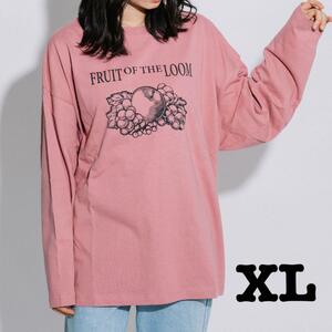 新品　FRUIT OF THE LOOM プリント Tシャツ　長袖　ピンク　XL　トップス　ロンT　レディース