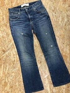 【USA製】 Paper Denim ＆ Cloth 5387 デニム フレアパンツ ブーツカット ジーンズ クラッシュ加工 サイズ24 ブルー 薄青 レディース