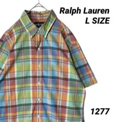ラルフローレン マルチカラー 半袖シャツ マドラスチェック Lサイズ 刺繍ロゴ