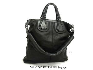 1円 GIVENCHY ジバンシィ ナイチンゲール レザー 2WAY ハンドバッグ トートバッグ ショルダーバッグ 肩掛け ブラック系 FJ3187