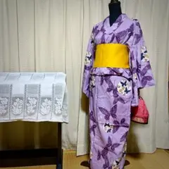 美品✳︎浴衣　紫パープル　蝶バタフライ手毬ディノス　アウトレット　花火レトロ夏祭