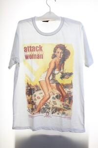 【M】attack woman　プリントTシャツ　白【ｃ-75】アメリカン