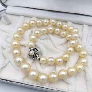 【テリ強!!】本真珠 大珠 パール ネックレス 9.5mm〜12.5mm 46cm SILVER 刻印 66.7g pearl jewelry necklace 干渉色 ラウンド