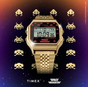 インベーダーゲーム公式デジタル腕時計 TIMEX限定コラボモデル 懐かしの昭和レトロ SPACE INVADER GAME ゴールド 新品1円 未使用 本物