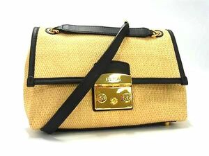 1円■美品■FURLA フルラ メトロポリス ジュート×レザー クロスボディ ショルダーバッグ レディース ライトブラウン系 BL2637