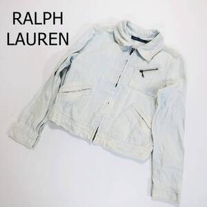 RALPH LAUREN ラルフローレン デニムジャケット サイズ S ライトブルー タロンジップ ショート丈 胸ポケット 長袖 襟 青 シンプル 4093