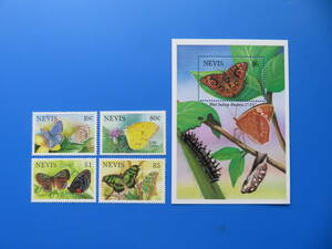 世界の昆虫切手　ネビス「蝶」8v＋2S/S（未）1993年
