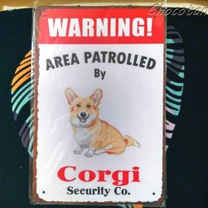 【送料無料】Corgi コーギー ④ 要注意 メタルサインプレート【新品】