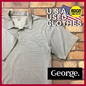 ME12-910★USA古着★BIGサイズ【GEORGE GOLF】レトロ ボーダー&チェック柄 半袖 ポロシャツ【メンズ XL】ベージュ ゴルフ アメカジ OLD