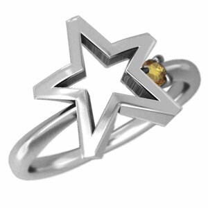 指輪 一粒 星の形 シトリン(黄水晶) 11月の誕生石 プラチナ900