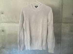 UNIQLO ユニクロ　コットン×カシミヤ　ニット　クールネック　メンズ　グレー　Mサイズ セーター リブ　綿　カシミア