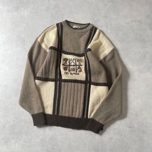 日本製 PIA SPORTS ピアスポーツ 長袖 モヘヤ ウール 刺繍 YOGI BREAR プルオーバー ニット セーター メンズ(4) モヘア 熊 ライカ / a-120