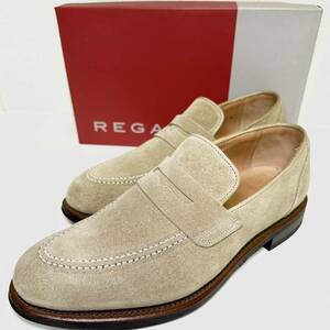 即決/美品/リーガル/REGAL/メンズシューズ/ビジネスシューズ/コインローファー/本革/革靴/通勤/24.0cm/茶/アイボリー/ベージュ/スエード