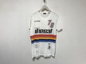 本物ディーゼルDIESELコットンプリント半袖TシャツメンズアメカジサーフミリタリービジネスMブルガリア製白ホワイト