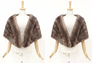 美品【 MG Sable FUR ★￥1000～ / 和装・洋装OK 】 高級毛皮 ブルーアイリスミンク ◆ショール 丈:42cm ◆ダークグレー / FREE ◆U879Y