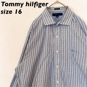 トミーヒルフィガー　長袖シャツ　総柄　チェック　男女兼用　水色系　Tommy hilfiger ユニセックス