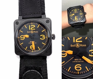 レア　世界限定250本　Bell＆Ross ベル＆ロス　BR01-92　Yellow　アヴィエーション　オレンジ　夜光　46mm　ブラック　時計　自動巻き　黒