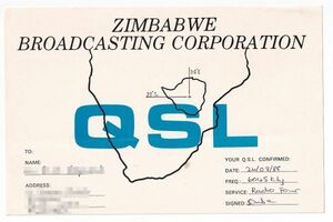 ベリカード　Zimbabwe Broadcasting Corporation １９８８年　ＢＣＬ