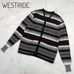 WESTRIDE ボーダー　総柄　カーディガン スナップボタン　M相当　黒　1