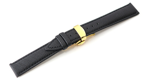 腕時計 レザー ベルト 20mm 黒 キリコスタ型押し 牛革 プッシュ式 Dバックル イエローゴールド ar02bk-pd-y 腕時計 交換 バンド