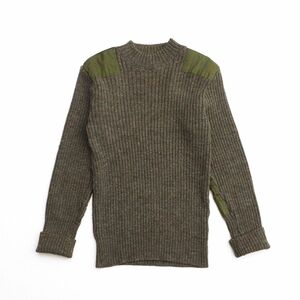 TI2028□英国製*ウーリープーリー/Woolly Pully*メンズ44*長袖コマンドセーター/ウールリブニットプルオーバーエルボーパッチ*グリーン系