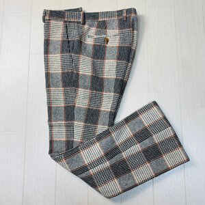 未使用並/48 L相当★グッチ/GUCCI メランジツイード ウールパンツ ボトムス 裾フレア チェック総柄 カジュアル スイス製 メンズ 白系