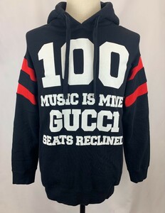 ◆限定レア◆GUCCI グッチ100周年記念 ロゴプリントパーカーM ブラック トップス フーディ 正規品 24