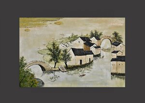 【清】某有名収集家買取品 中国・時代物 呉冠中 水郷風景図 油絵 額装 肉筆保証 中国古美術 唐物古董品　