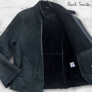 定価20万!!!極美品●ポールスミス Paul Smith ラムレザー ムートン ジャケット シングル ライダース ブルゾン コート 羊革 ボア ブラック M