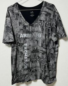 ARMANI EXCHANGE Tシャツ XLサイズ 総柄 Vネック半袖 ロゴ