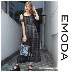 美人百花掲載 EMODA トップレイヤーワンピース 新品 エモダ ロングワンピース チェック 肩開き