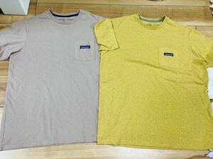 patagonia パタゴニア p6 半袖Tシャツ ポケット付きtシャツ 2枚セット　ブラウン　マスタード　レギュラーフィットＭサイズ　美品　厚手