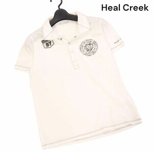 Heal Creek ヒールクリーク 春夏 プリント♪ 速乾 半袖 ポロシャツ Sz.40　レディース 白 ゴルフ 日本製　K4T01163_7#A