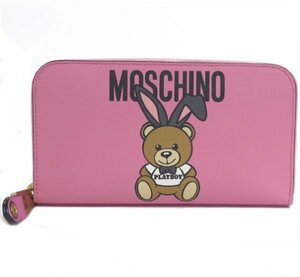 美品 良品 MOSCHINO モスキーノ 長財布 テディベア プレイボーイ コラボ ピンク レザー