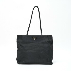 PRADA プラダ ナイロン トートバッグ ショルダーBAG ブラック×シルバー金具 トライアングルロゴ 三角プレート シンプル レディース