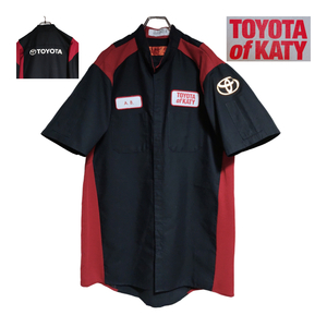 RED KAP 半袖ワークシャツ size L ブラック レッド 裾タグ ゆうパケットポスト可 胸 ワッペン TOYOTA 袖 背中 古着 洗濯 プレス済 n19