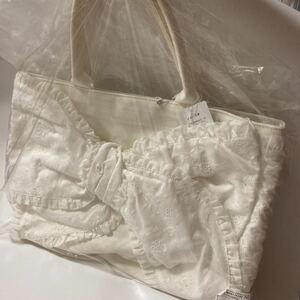 新品未開封　ピンクハウス　花刺繍　レースリボンバッグ　白　ホワイト　バッグ　タグ付き　PINK HOUSE レース　鞄