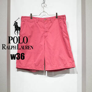 W36 / POLO RALPH LAUREN ポロ ラルフローレン ポロチノ ノータック ハーフパンツ RELAXED FIT ポニー刺繍 ハイウエスト ピンク アメカジ