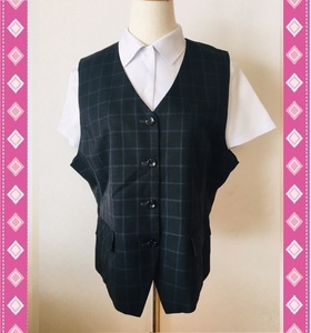 ※Dランク※【中古】en joie_19号_ベスト（青チェック：83）11040/アンジョア/かわいいOL制服/おしゃれ会社事務服/オールシーズン